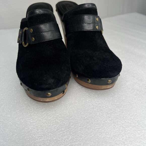 Lauren Ralph Lauren Stasia Sport Suede Platform Mule Clog Black Sz‎ 8M Studded - Picture 3 of 13